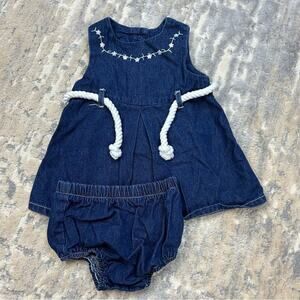 Vintage Basic Editions Denim Summer Dress & Bloomers with Rope Belt 12 Months